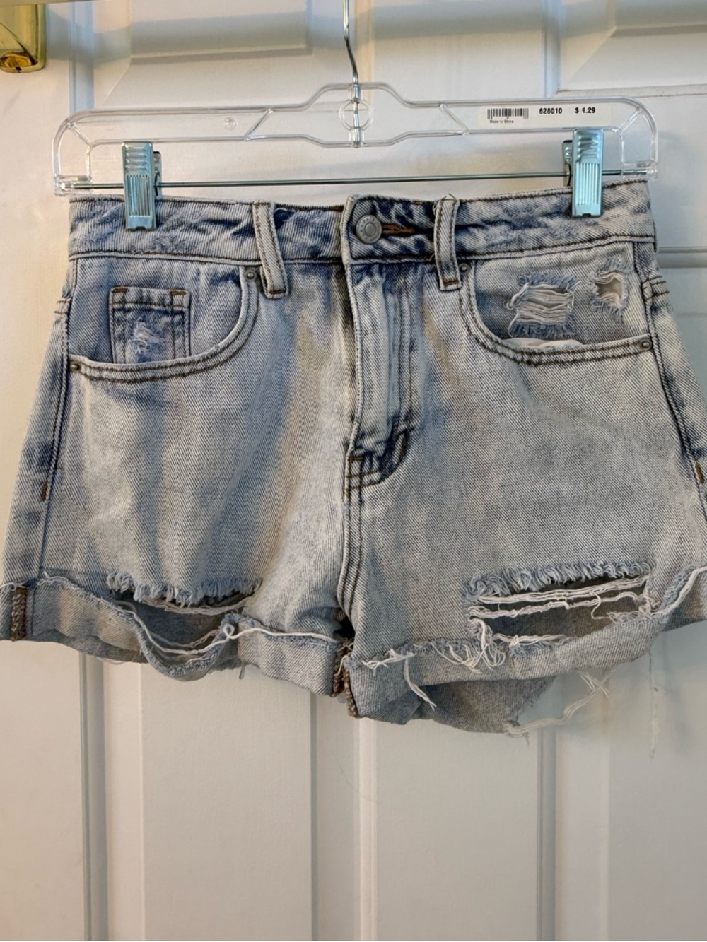 PacSun Distressed Light Wash Denim Shorts - Light Blue